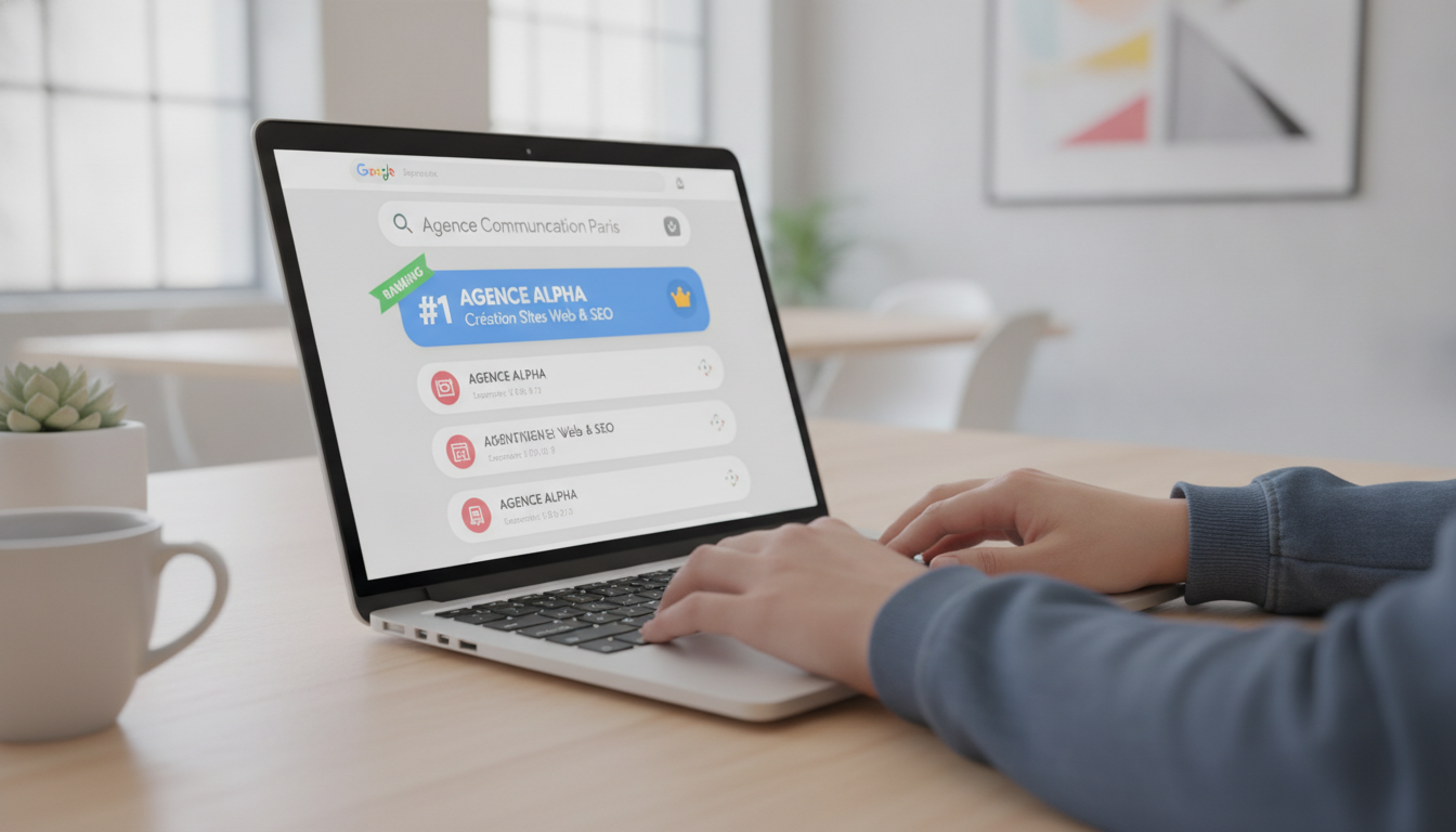 Stratégie SEO et communication digitale sur ordinateur